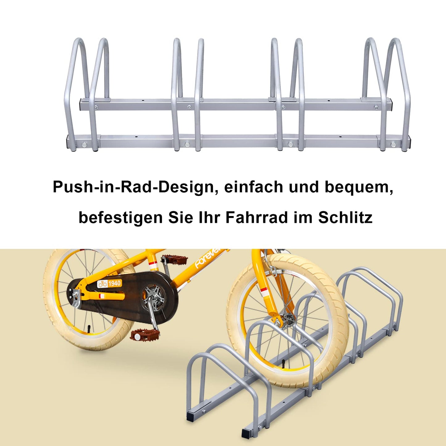 Izrielar Fahrradständer, Für 4 Fahrräder 35-55 mm Reifenbreite, Boden und Wandmontage, Mehrfachständer Fahrradparker, Aufstellständer Verzinktem, silber MaßeHBT:26x101x32 cm