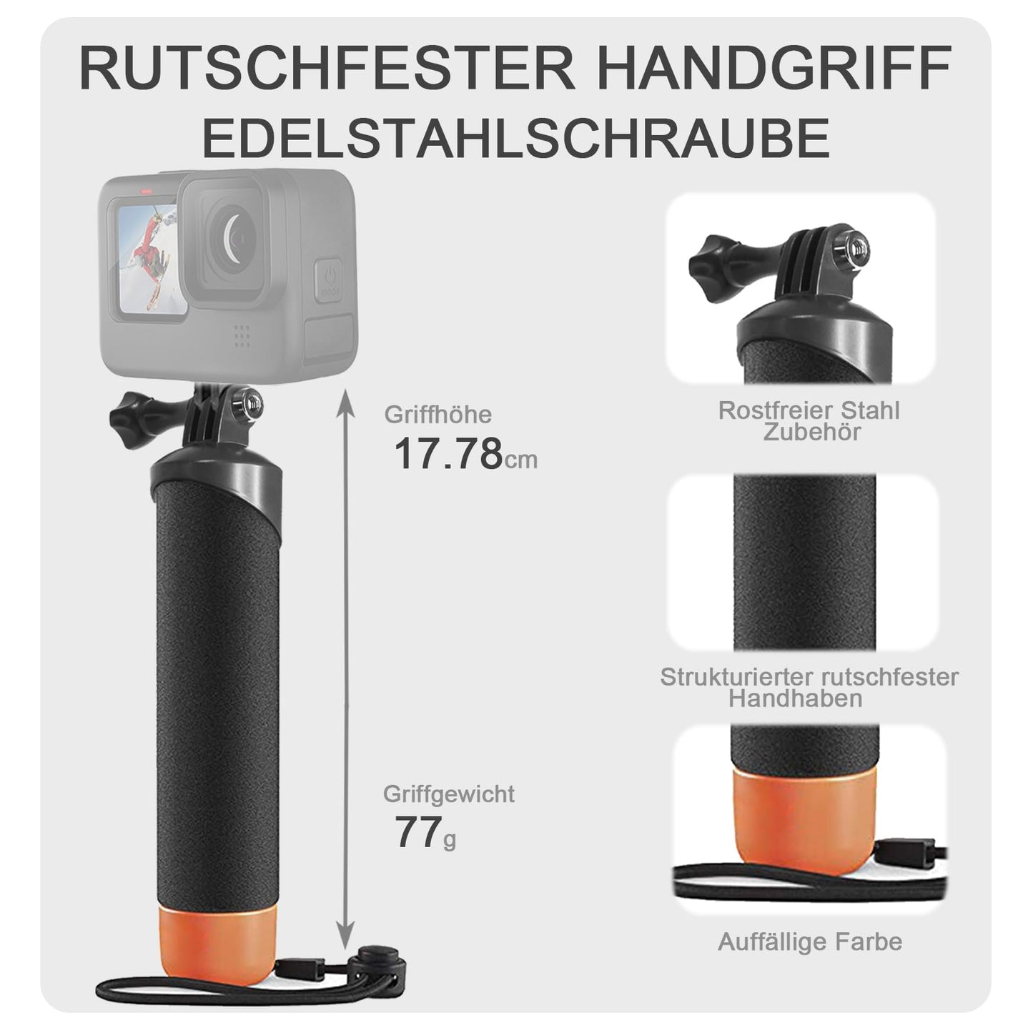 FitStill Waterproof Floating Grip für Go Pro Hero 13/12/11/10/9/8/7/6/5/4/3 Session, DJI Osmo Action 4/3/2/ und andere Action Kameras Schnorcheln Unterwasser Tauchen Selfie Stick Grip