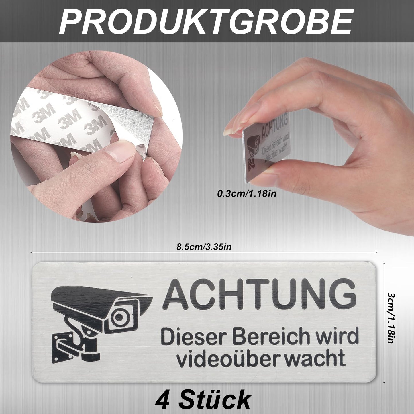 XxinXrong 4 Stück Schild Videoüberwachung Schilder, Achtung Videoüberwachung Schild Privatgrundstück, Aluminium Hinweisschild Kamera Überwachung Schild, Schilder Kameraüberwachung Warnschild, 85×30mm