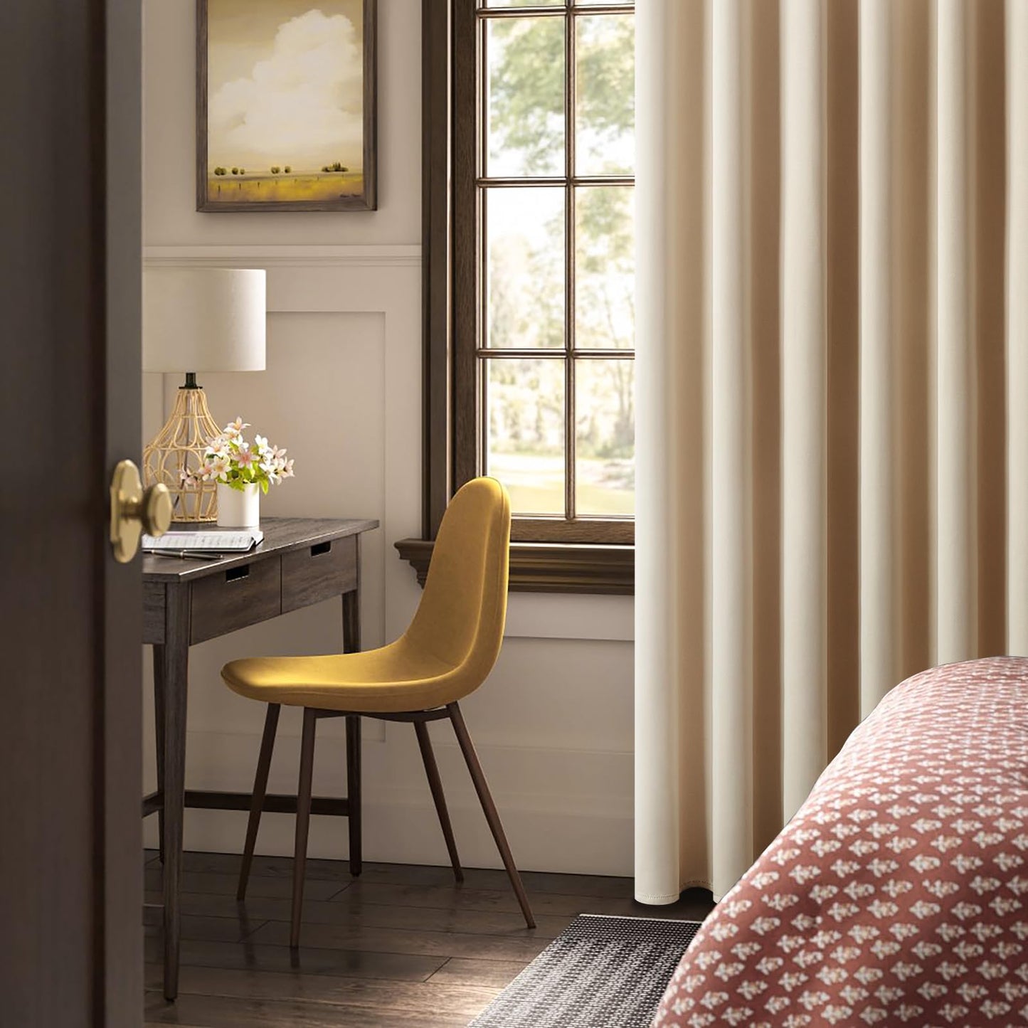 Topfinel Gardinen Blickdicht Vorhänge mit Ösen Verdunklungsvorhänge Kurz Vorhang Beige 2er Set 140x160cm Deko Wohnzimmer Kinderzimmer