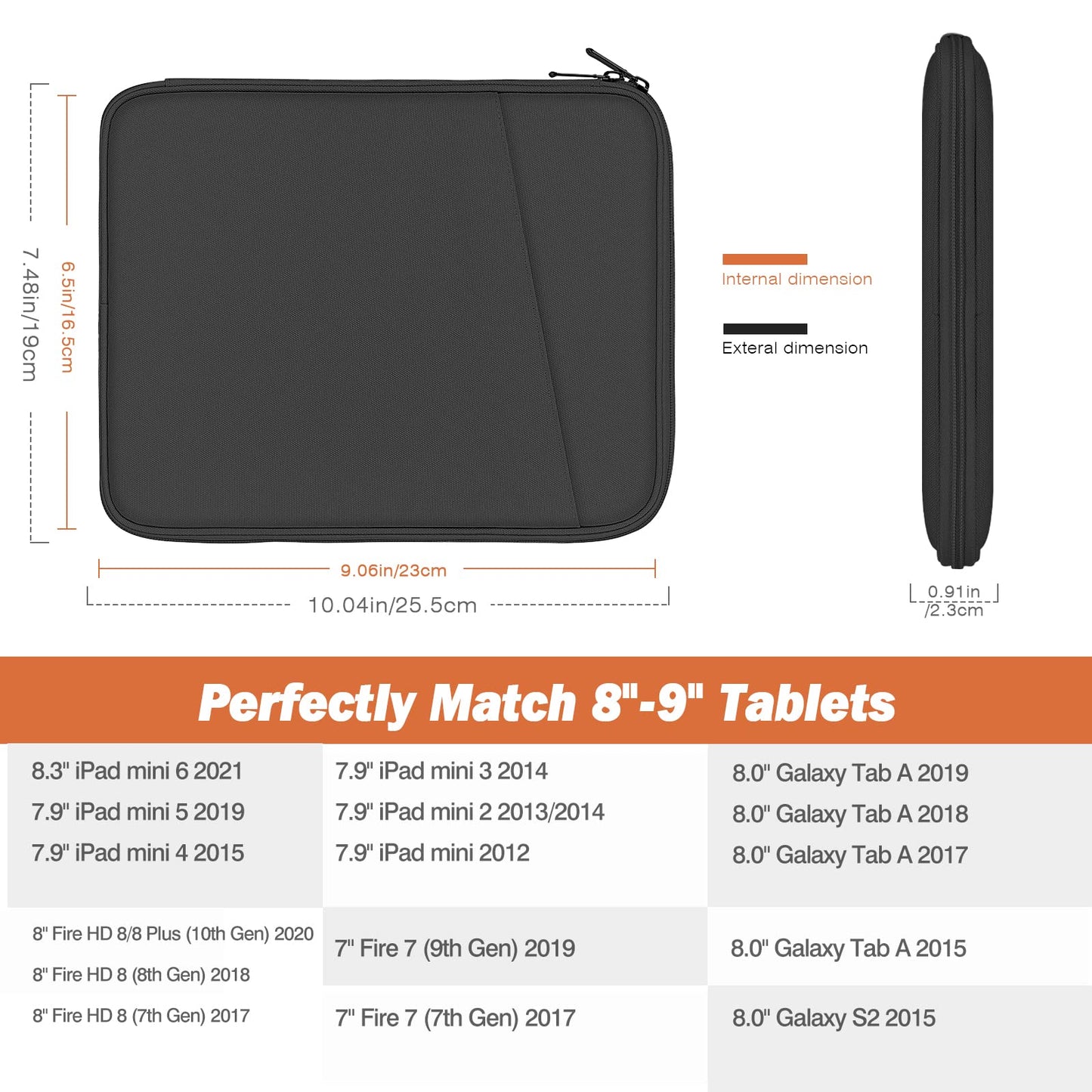 MoKo 8-9 Zoll Tablet Tasche, passend für 8,3 Zoll iPad Mini A17 Pro 2024, iPad Mini 6/5/4/3/2/1, Galaxy Tab A7 Lite 8.7 / Tab A 8.0/Tab A 8.4, Schutzhülle Tragetasche mit schräger Tasche, Dunkel Grau
