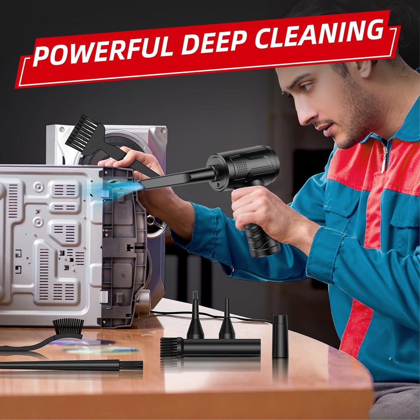 Elektrische Staubgebläse Druckluftspray für PC Reinigungsset, 110000 U/min Compressed Air, 3-Gang Air Duster Luftdruckspray mit 7600mah Akku, Tastatur Reinigung für PC, Elektronik, Sofa, Auto