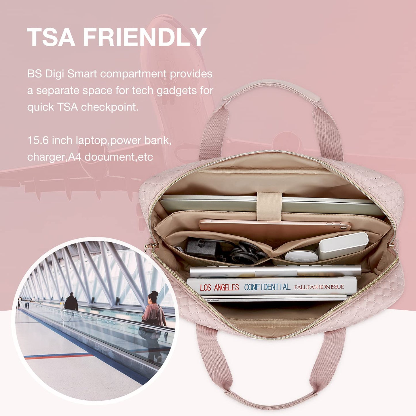 bagsmart Laptoptasche, 15,6-Zoll-Aktentasche für Frauen, große Laptoptasche, Computertasche, Büro, Reisen, Business,Pink