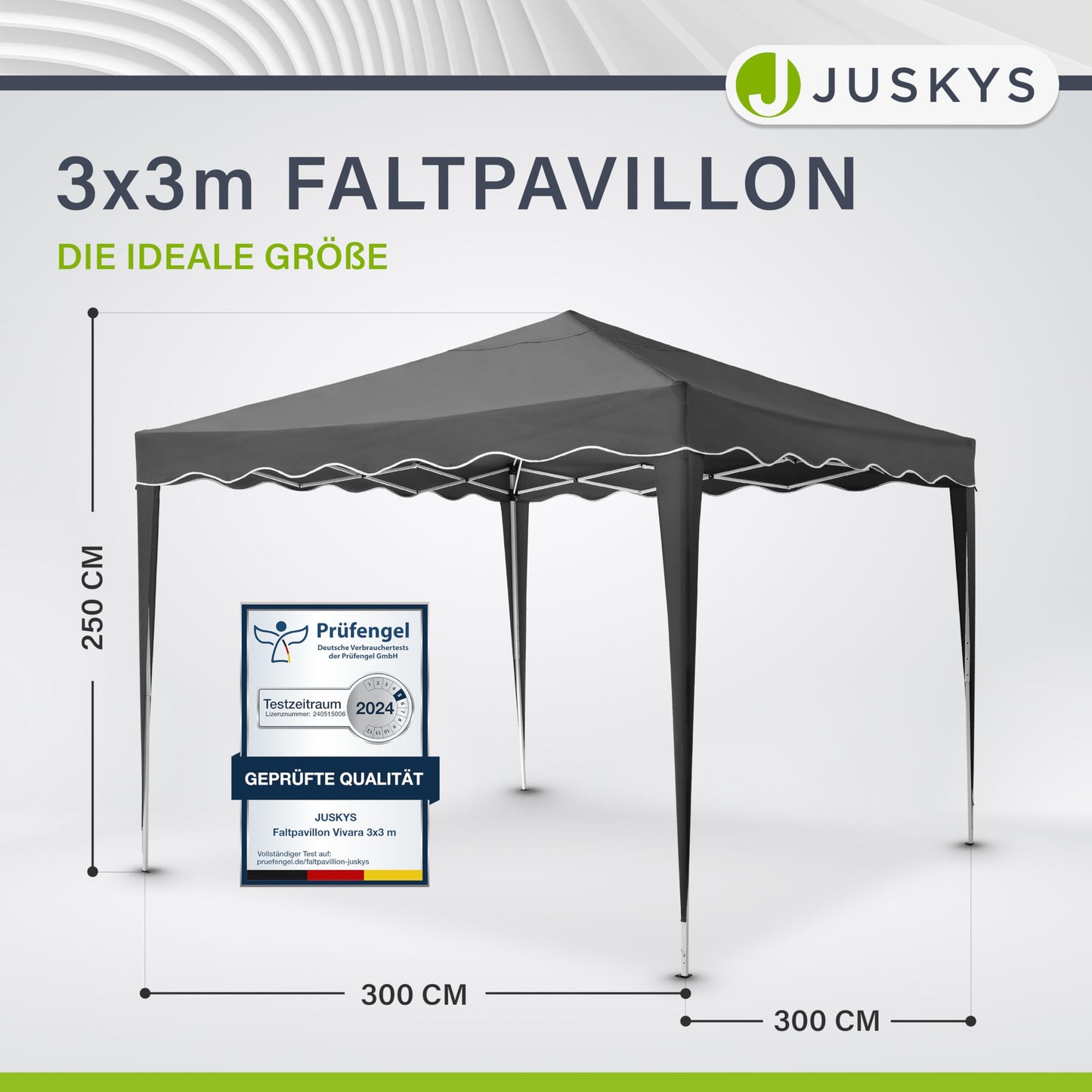 Juskys Faltpavillon Vivara 3x3 m - Pop-up Pavillon höhenverstellbar, UV50+ & wasserabweisend - Gartenzelt mit Tasche - Partyzelt für Garten - Grau