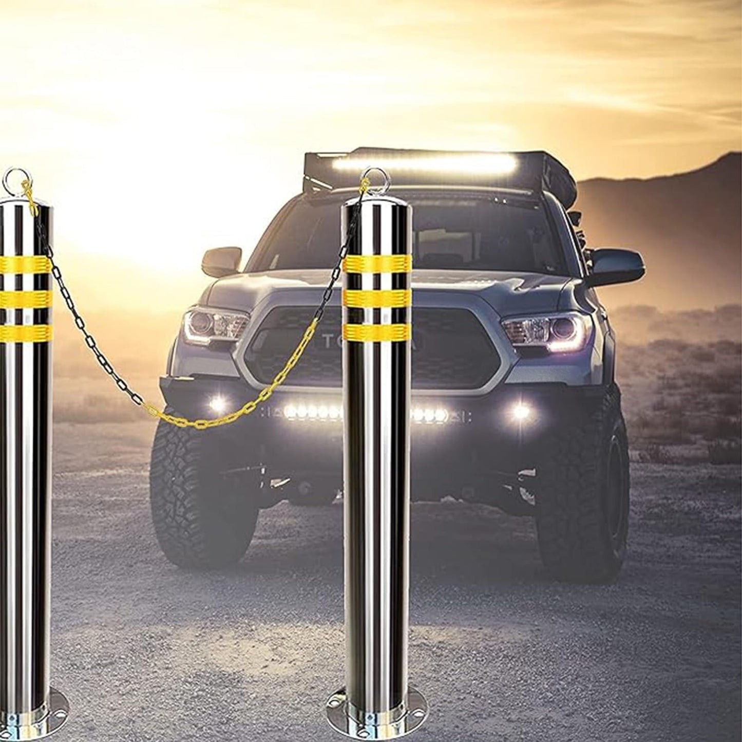 A,3 * 23.6inch,Generic Absperrpfosten Für Parkplatzsperre Schraubenfixierung Parksperre Mit Reflektierenden Streifen Parkpoller Aus Edelstahl Für Garagen Park Multifunktional Absperrpfosten