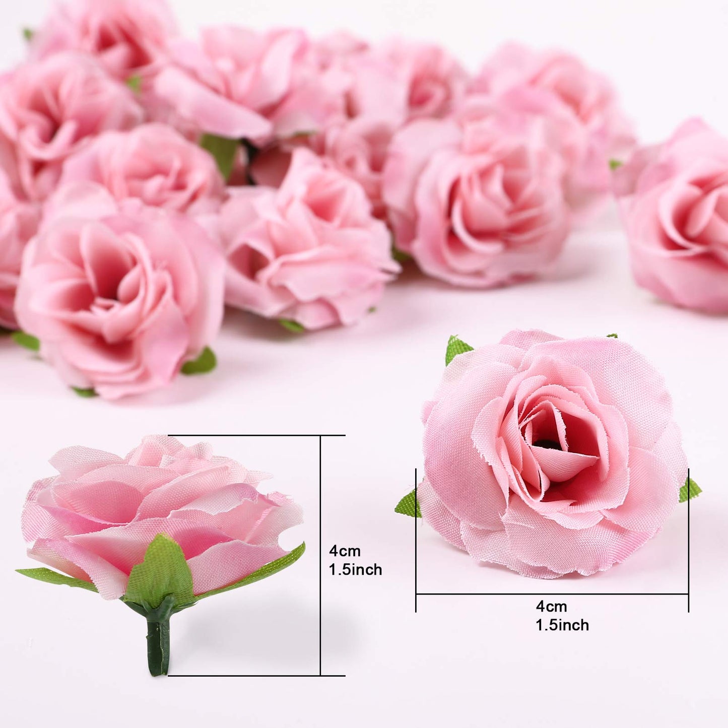 Kesote 50x Künstliche Blumenköpfe Blütenköpfe Kunst Blumen Rosen Köpfe für Hochzeit Party Deko DIY (Ø 4cm, Rosa)