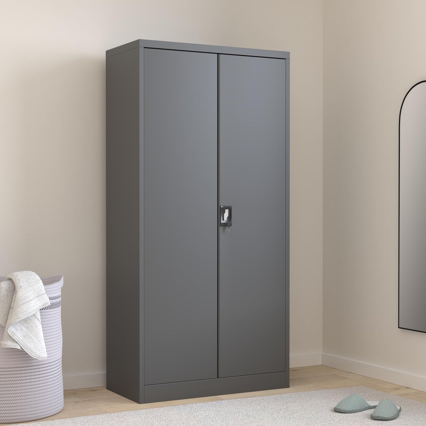 Domator Anthrazit Metallschrank C34 185x90x45 cm – Abschließbarer Stahl-Aufbewahrungsschrank mit Kleiderstange, Verstärkten Türen und Hoher Tragkraft – Ideal als Umkleideschrank, Spind oder Werkzeugschrank