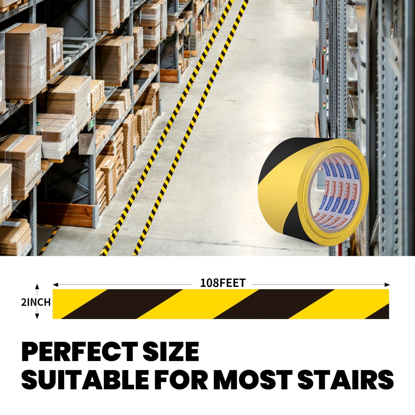 ADHES Warnband Schwarz Gelb Gefahren Markierungs Klebeband Absperrband Zur Bodenmarkierung,50mm x 32m