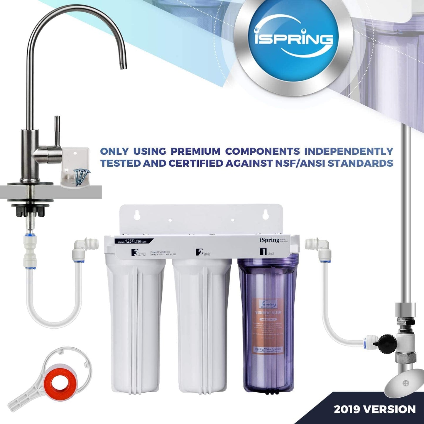iSpring US31 3-stufiges Untertisch-Wasserfiltersystem für Trinkwasser, tanklos, hohe Kapazität, Sediment + GAC + CTO (Neueste Version)