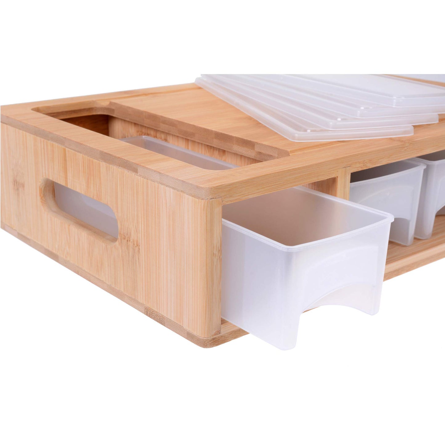 GRÄWE Bambus Schneidebrett groß, 40 x 27 cm, Holzbrett für Linkshänder, Küchenbrett mit Auffangschalen, klingenschonend, rechteckig