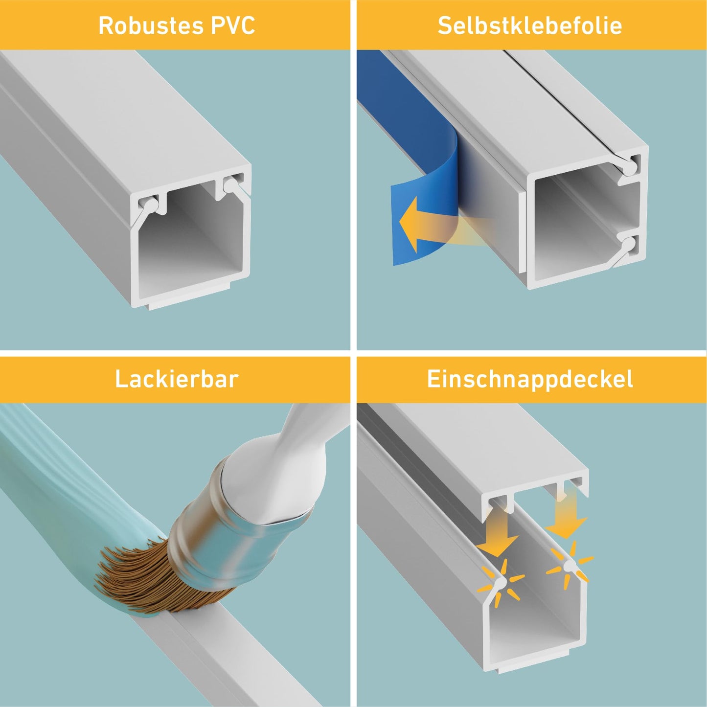 D-Line 1D1616W/10 Vierkant-Kabelabdeckung, 16 x 16 mm (B x H), selbstklebend, zum Verbergen und Sortieren von Kabeln Stück je 1 m lang (10-Meter-Multipack) – Weiß, 16x16mm 10 x 1 Lengths
