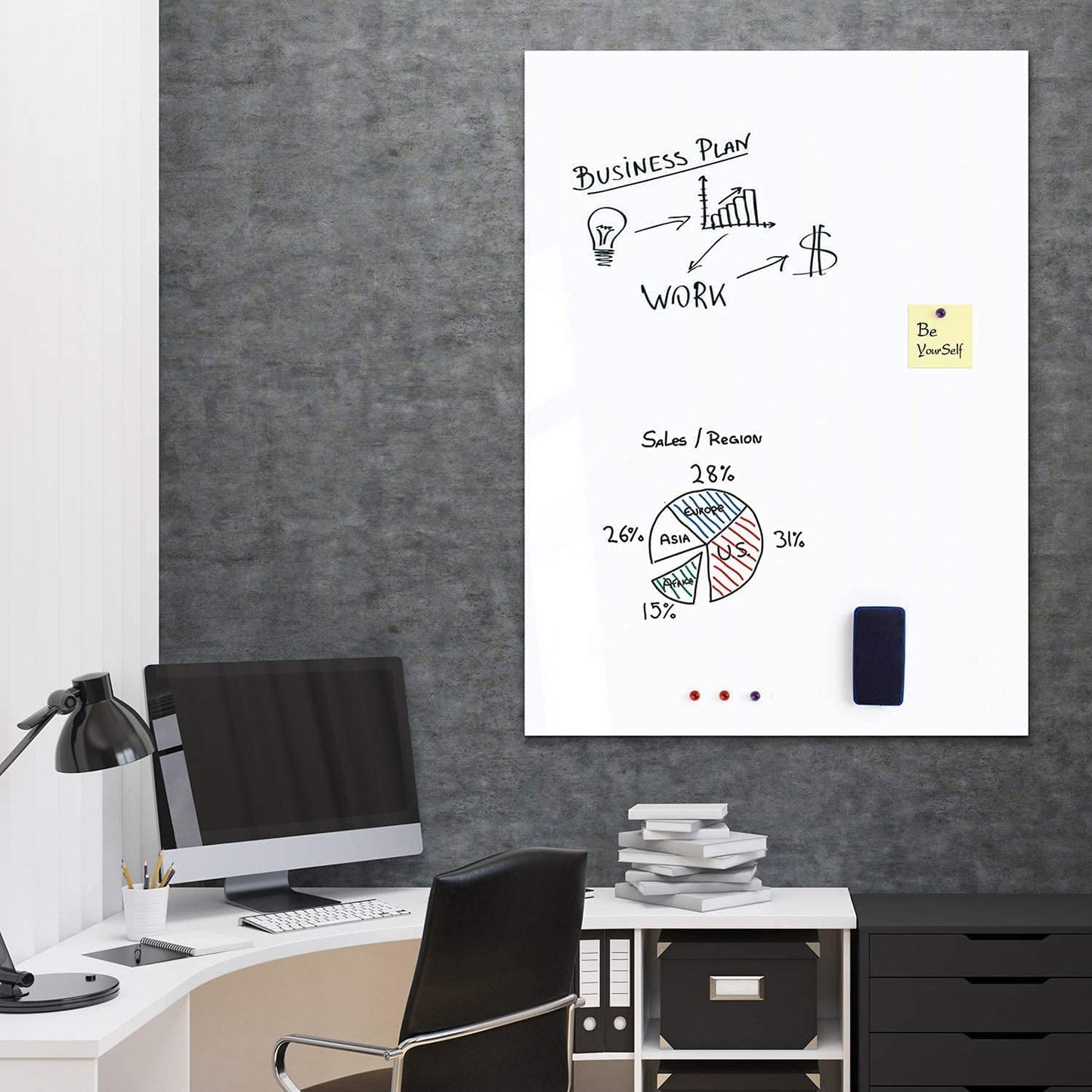 Lyzzxi Whiteboard Folie, 40 * 60cm Magnetisch Selbstklebend Weißwandtafel Folie, Whiteboard Sticker DIY, Inklusive Marker und Schwamm, Wandfolie für glatten Oberflächen in Schule Büro Haus
