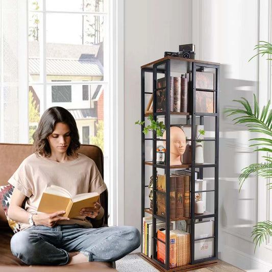 Nivadeui Drehbares Bücherregal 5 Etagen Schwarz, 360° Drehbarer Holzregal, Freistehendes Standregal für Wohnzimmer und Schlafzimmer
