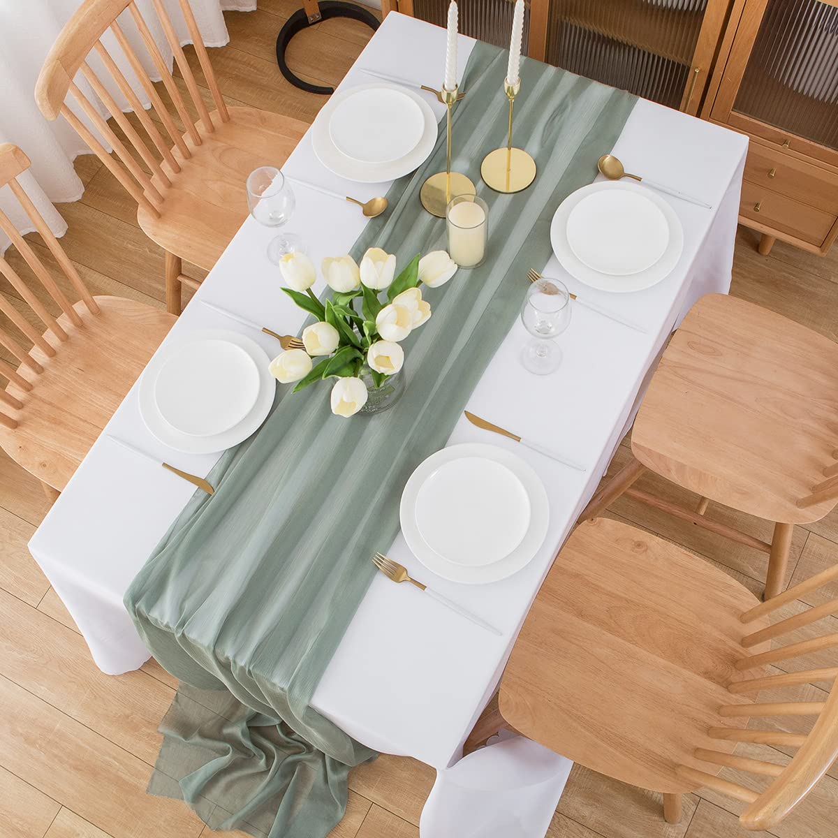 CHUQING Tischläufer Chiffon grün,70 cm x 3m,Salbeigrün Tischläufer Hochzeit Tischdeko Eukalyptus Grün Table Runner,Mintgrün