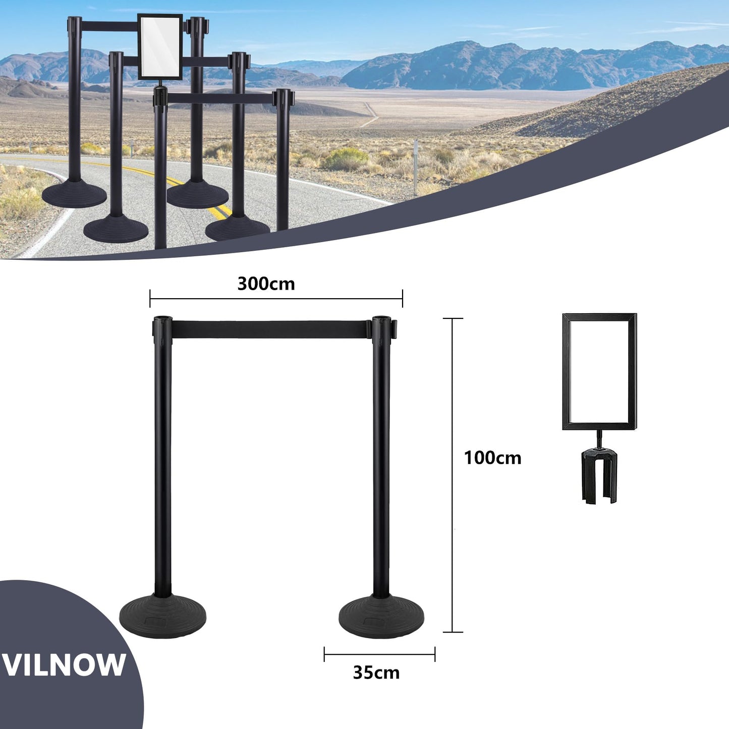Vilnow 6 Stück Edelstahl Absperrpfosten Seil Abgrenzungsständer,Packung Crowd Control Barriers,schwarz,Wird in Flughäfen, Hotels und Ausstellungshallen verwendet