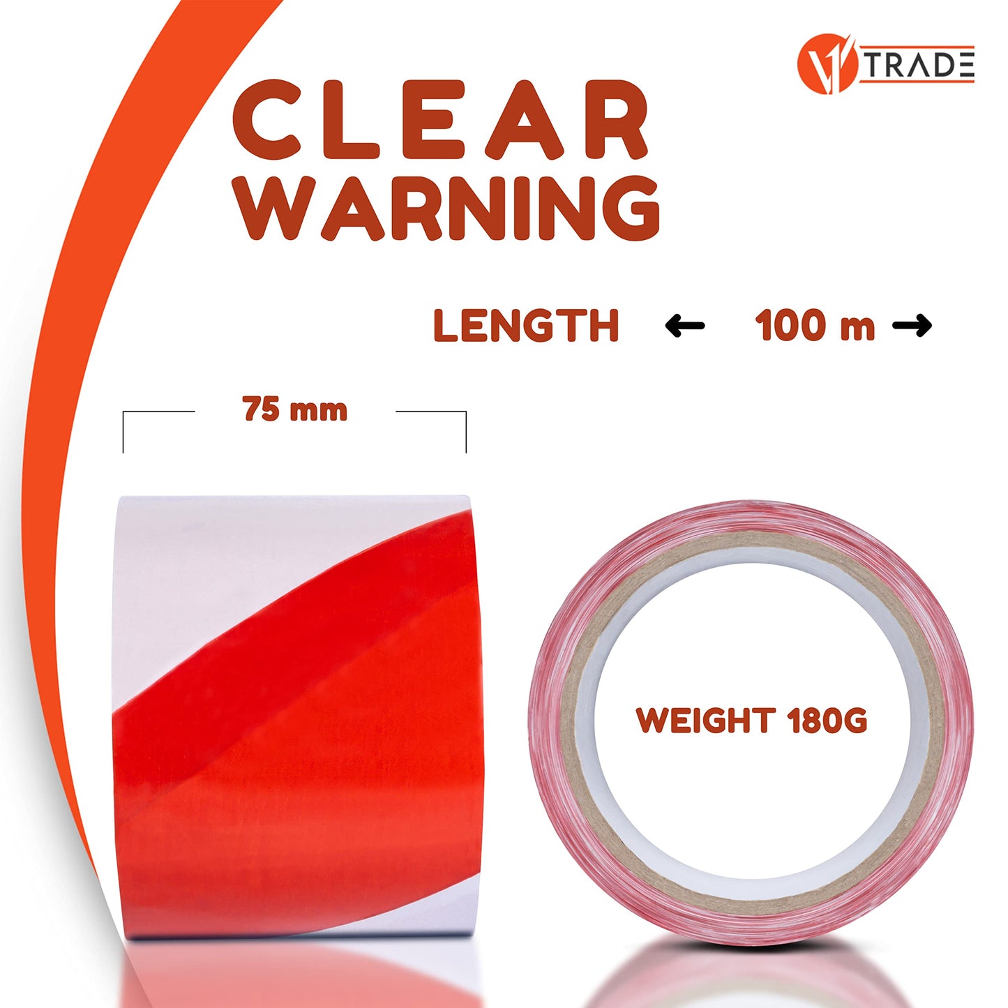 V1 Trade Absperrband Rot Weiß 75mm x 100 m - Flatterband - Warnband Weithin Sichtbar - Trassenwarnband die Baustelle Markieren - Strapazierfähig und Dehnbar Caution Tape