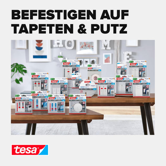 tesa Powerstrips Tapete&Putz - doppelseitige Klebestreifen für Tapete und Gips - Ersatz-Klebestreifen für den tesa® Klebenagel - Haltekraft 1,0 kg/Nagel - 1 x 6 Streifen