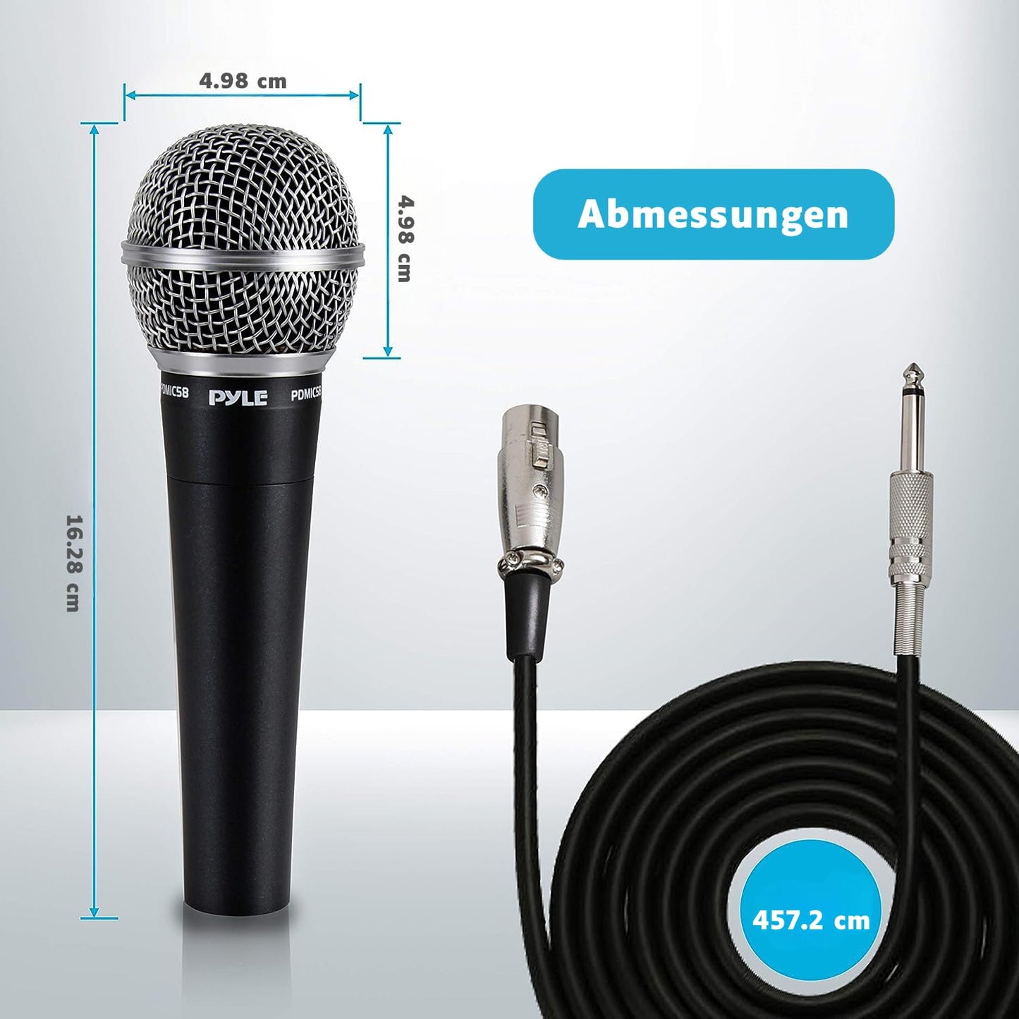 Pyle Karaoke Mikrofon - Gesangsmikrofon, microphone, Dynamisches Mikrofon mit Beweglicher Spule, Unidirektionale Nierencharakteristik, 4,5 Meter langem XLR-auf-6,35mm-Audiokabel für Karaoke Box