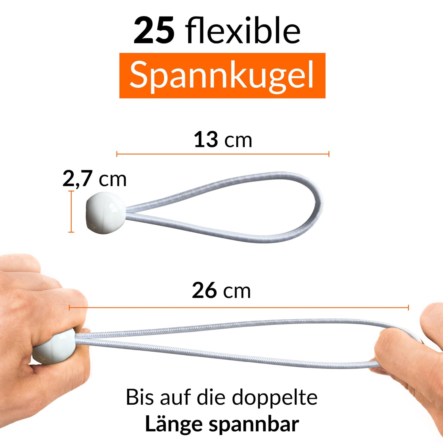 25 Spanngummis mit Kugel in Weiß | Expander Befestigung für Planen, Banner, Anhänger, Zelt, Trampolin usw. | Gummi-Spanner Universal