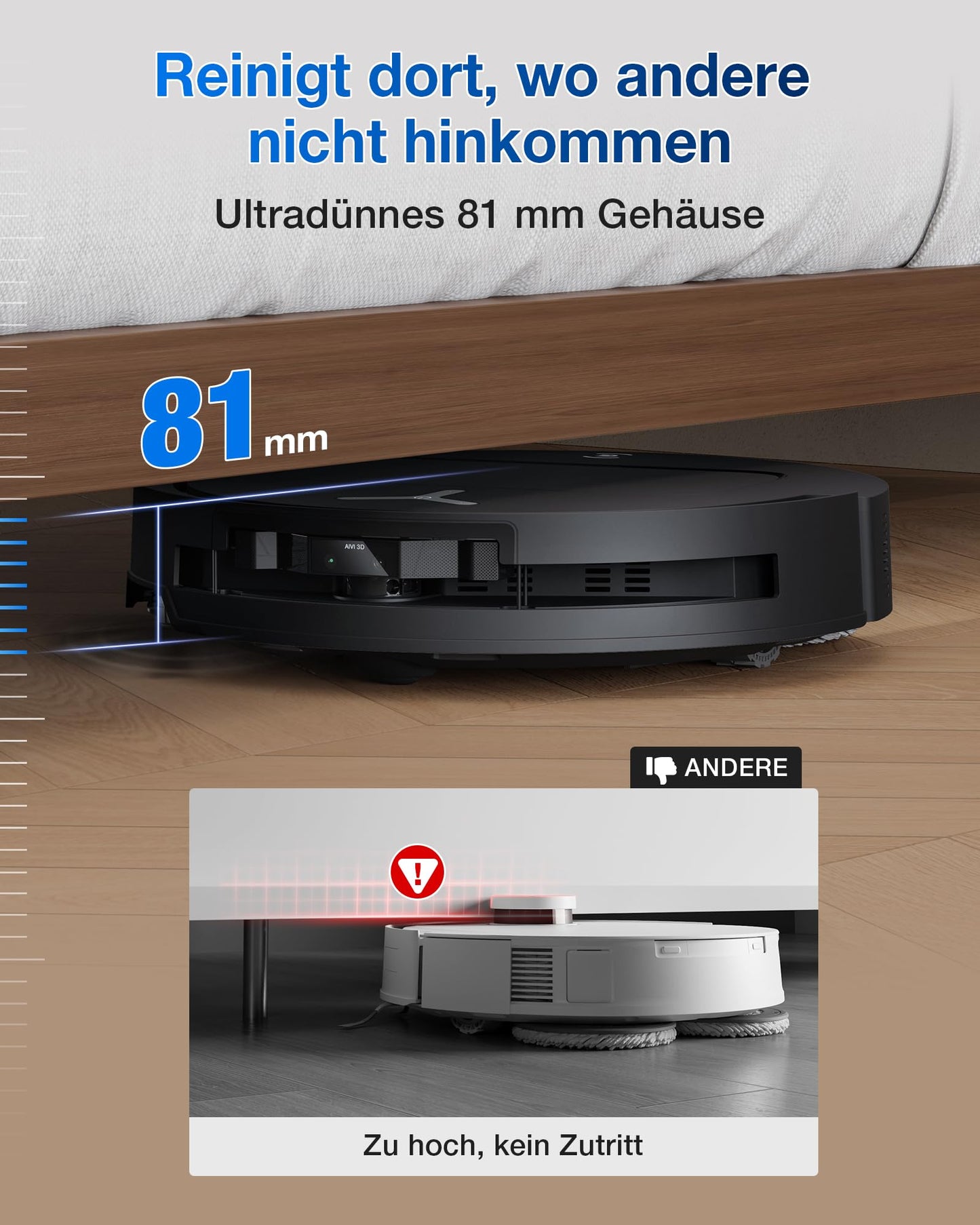 ECOVACS DEEBOT T50 Omni Saugroboter mit Wischfunktion,15.000 Pa, Ausziehbare Seitenbürste und Mopp, ZeroTangle 2.0, Moppwäsche mit 75°C heißem Wasser, All-in-One Station, ultradünn 81 mm, Schwarz