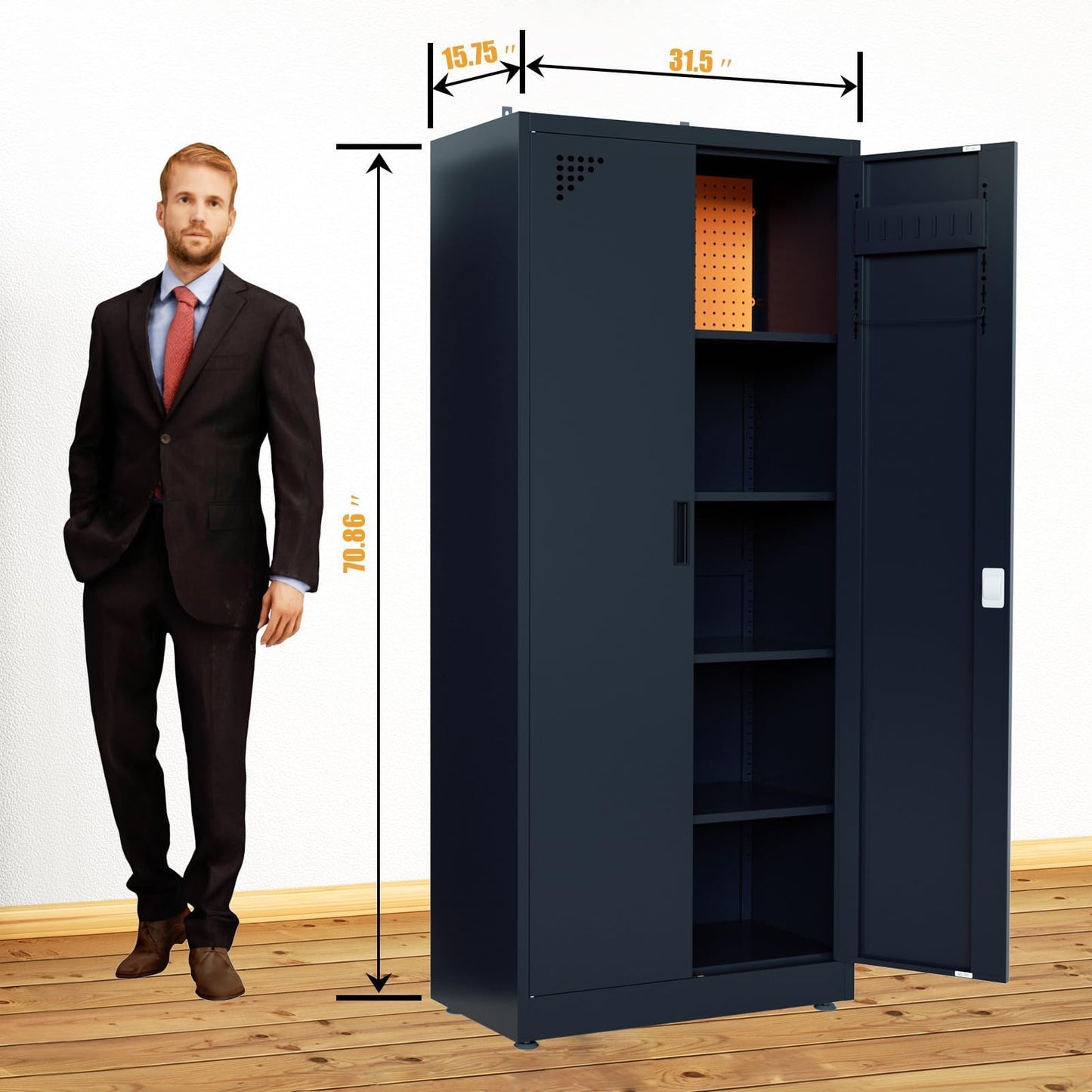 VCGGAIP Werkzeugschrank mit 2 Türen und 4 verstellbaren Regalen – Abschließbarer Metallschrank für Büro, Zuhause und Garage, Dunkelgrau