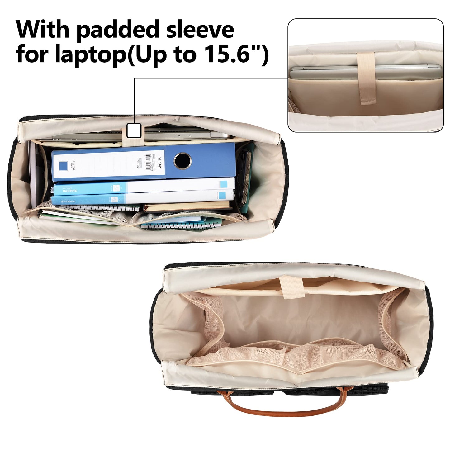 CURMIO Lehrertasche, Tragbare Aktentaschen mit Gepolsterte Laptop Fach, Lehrer-Arbeitstasche für Frauen, Ideal für Lehrer, Pädagogen, Schwarz (LEERE TASCHE)