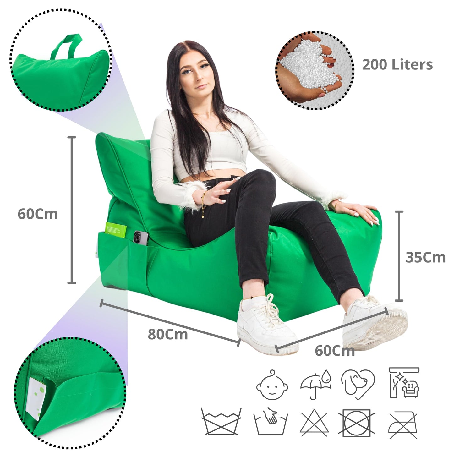 Ecopuf - Pouf Sessel Outdoor Chaise Longue - Sitzsack mit Staufach und Griff - Wasserfester Stoffsack - Entspannungssessel - Wohnungseinrichtung - Rot Nc12