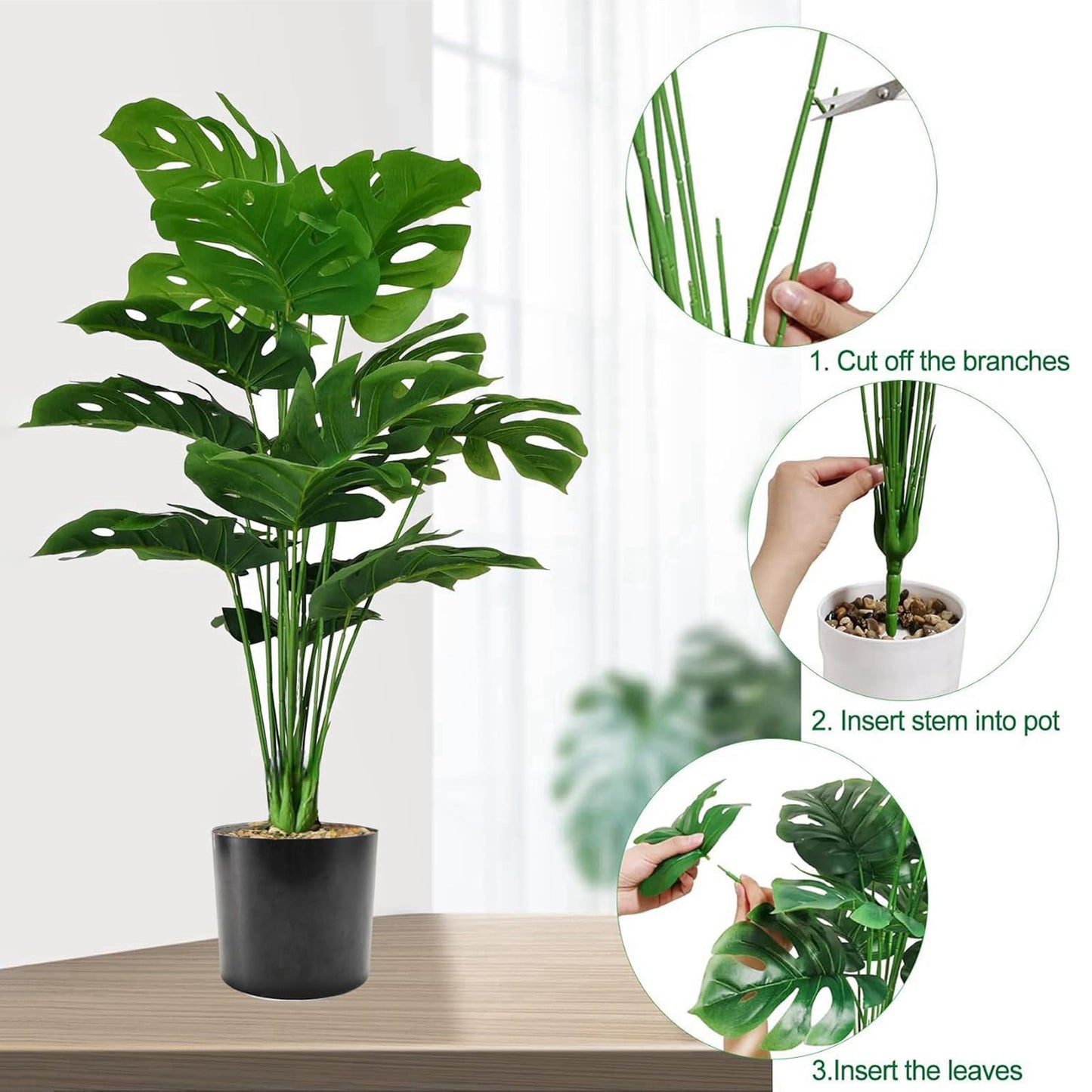 Vmhkjo Monstera Kunstpflanze Groß,75cm Hoch 18 Zweige Kunstpflanze Splitphilo im Topf Künstliche Pflanzen Tropical Hawaii Grün Fake Plant für Schlafzimmer Büro Garten Hochzeit Party Deco