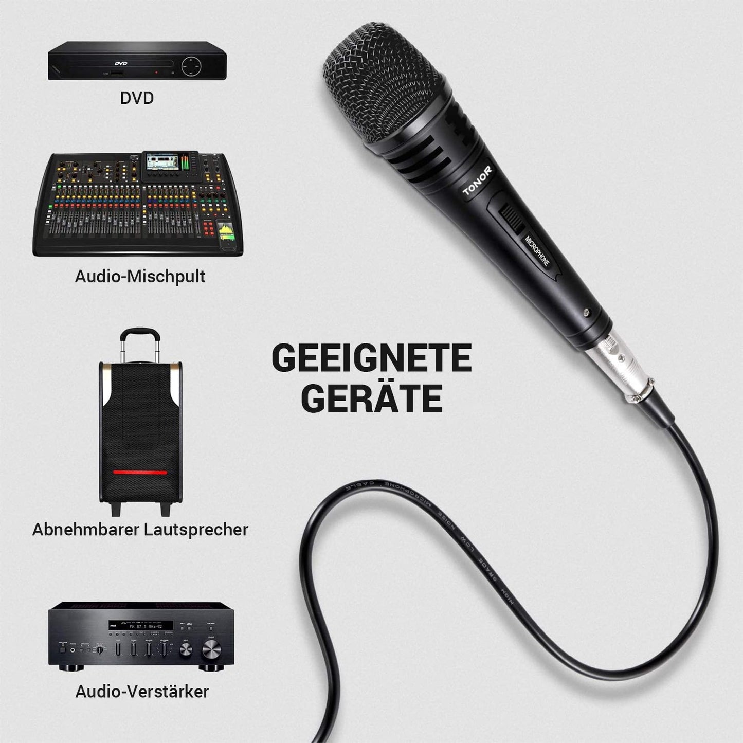 TONOR Dynamischer Mikrofon mit 16ft/5m XLR Kabel, 6,35mm Klinke Handmikrofon Microphone kompatibel mit Karaoke Maschine, Mikro mic für DVD/KTV Audio