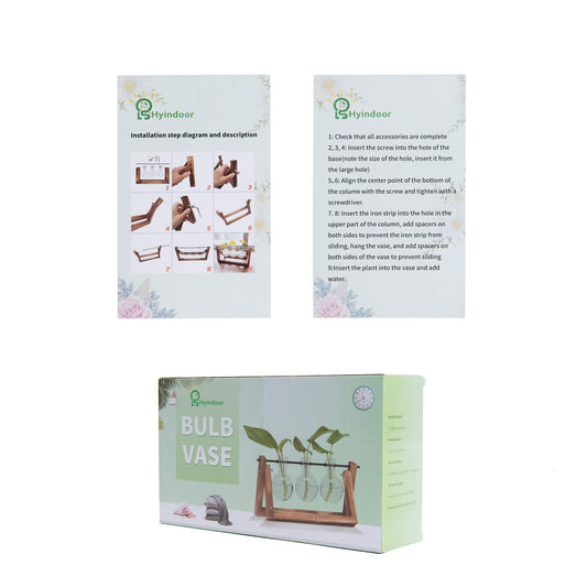 Hyindoor Propagation Station Vermehrungsstation für Pflanzen Hydroponik Blumenvase Glasvase Mit Holzständer Vintage Dekovase Tischvase für Hause Büro Wohnzimmer, 3 Glühbirnen