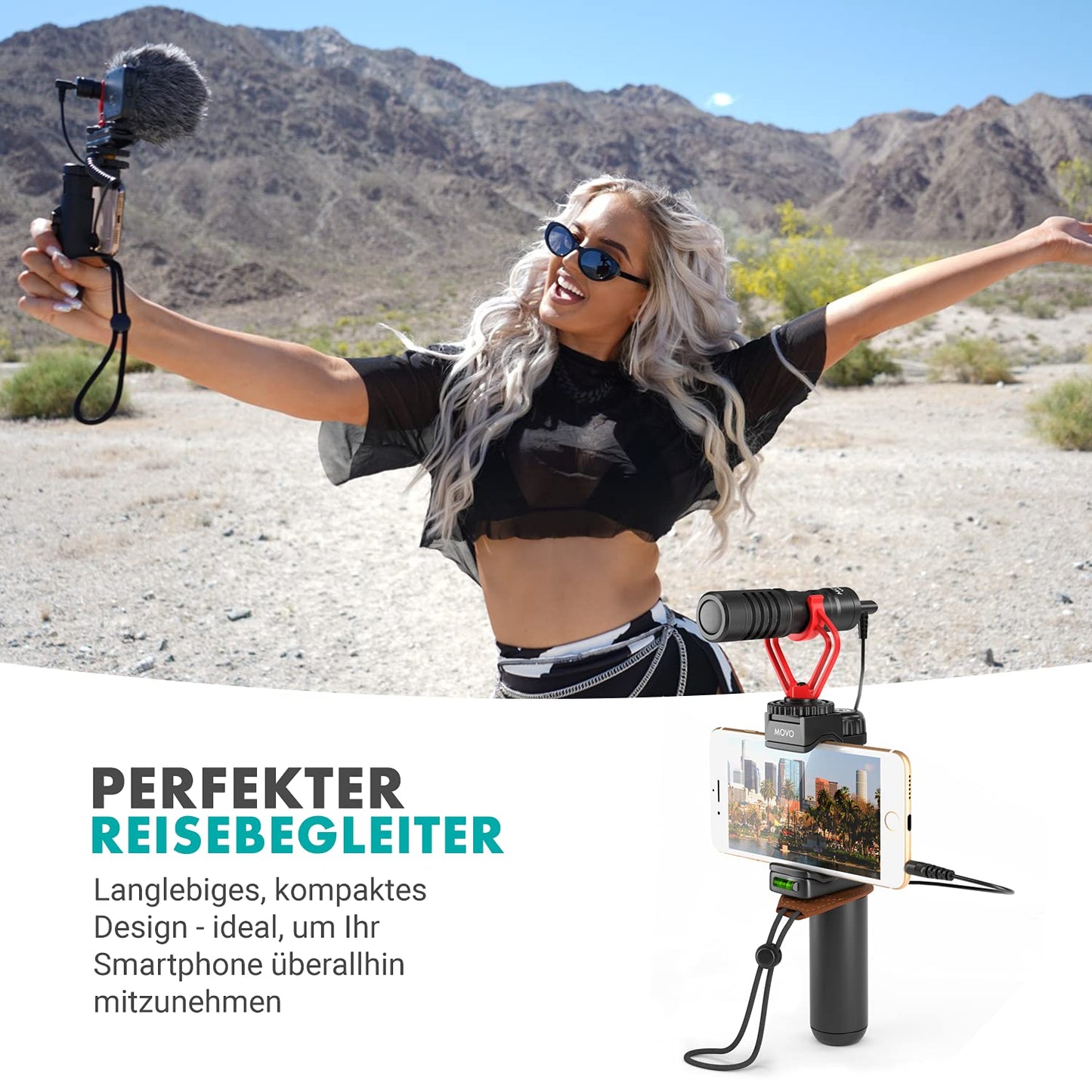Movo VXR10 Universal Videomikrofon mit Vibrationsdämpfer Stoßdämpfer Schockhalterung, Tragetasche, für iPhone, Android Smartphones, Canon EOS, Nikon DSLR- perfektes Kameramikrofon, Richtrohrmikrofon