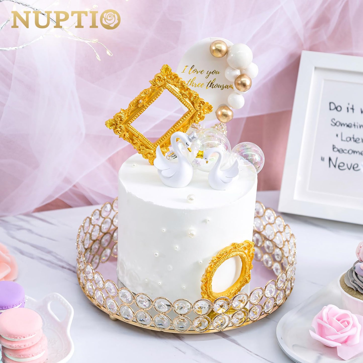 NUPTIO Tablett Spiegel Deko Kristallwaschtisch: 25cm Durchmesser Make Up Organizer Verziertes Deko Tablett für Parfüm Schmuck Kerzen und Make-up Weihnachten Hochzeitsfeier Wohnzimmer Deko