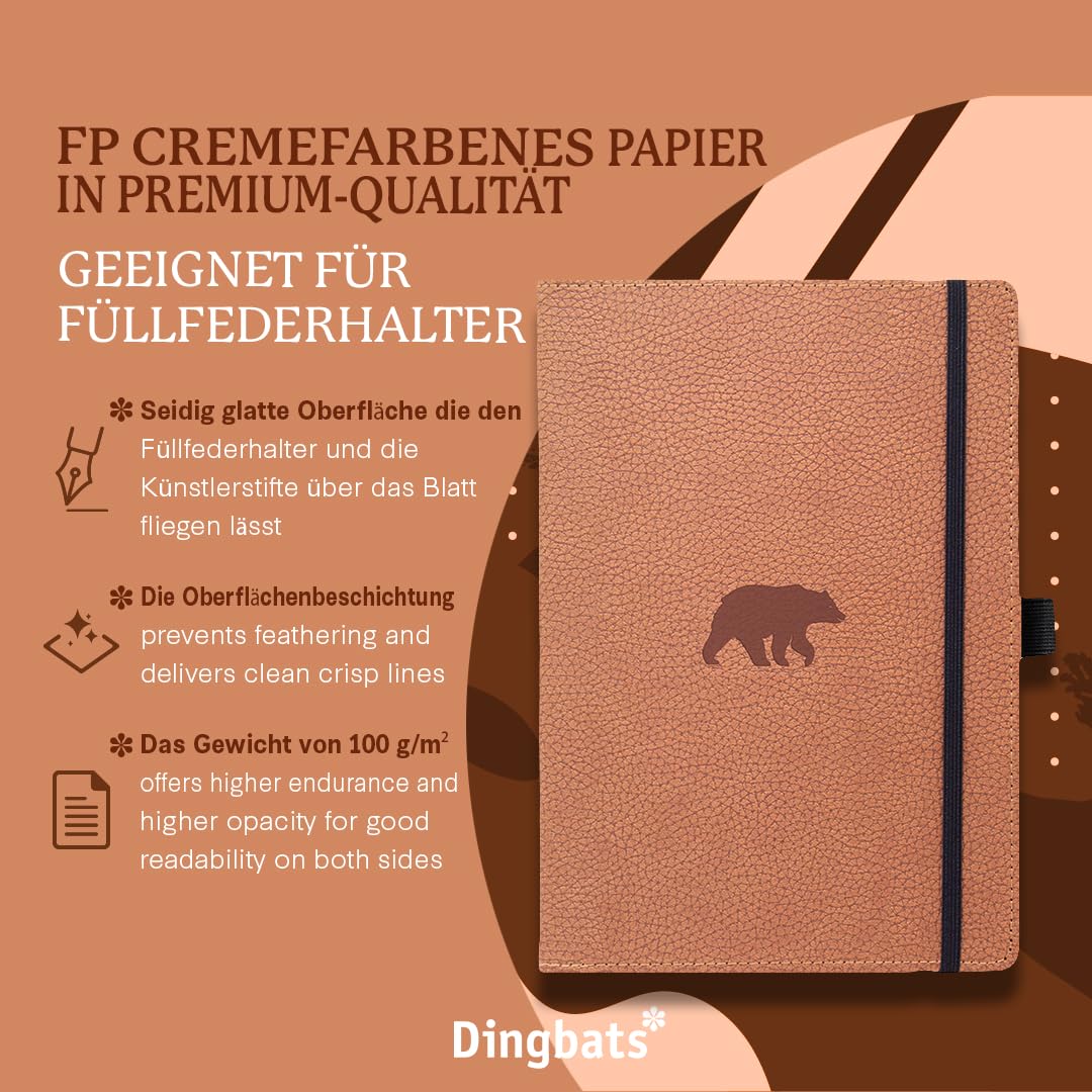 Dingbats* - Notizbuch A5 Dotted, Hardcover aus veganem Leder mit Stifthalter und elastischer Gummiband, ideal zum Schreiben, für Universitätsnotizen, To-Do-Listen und mehr