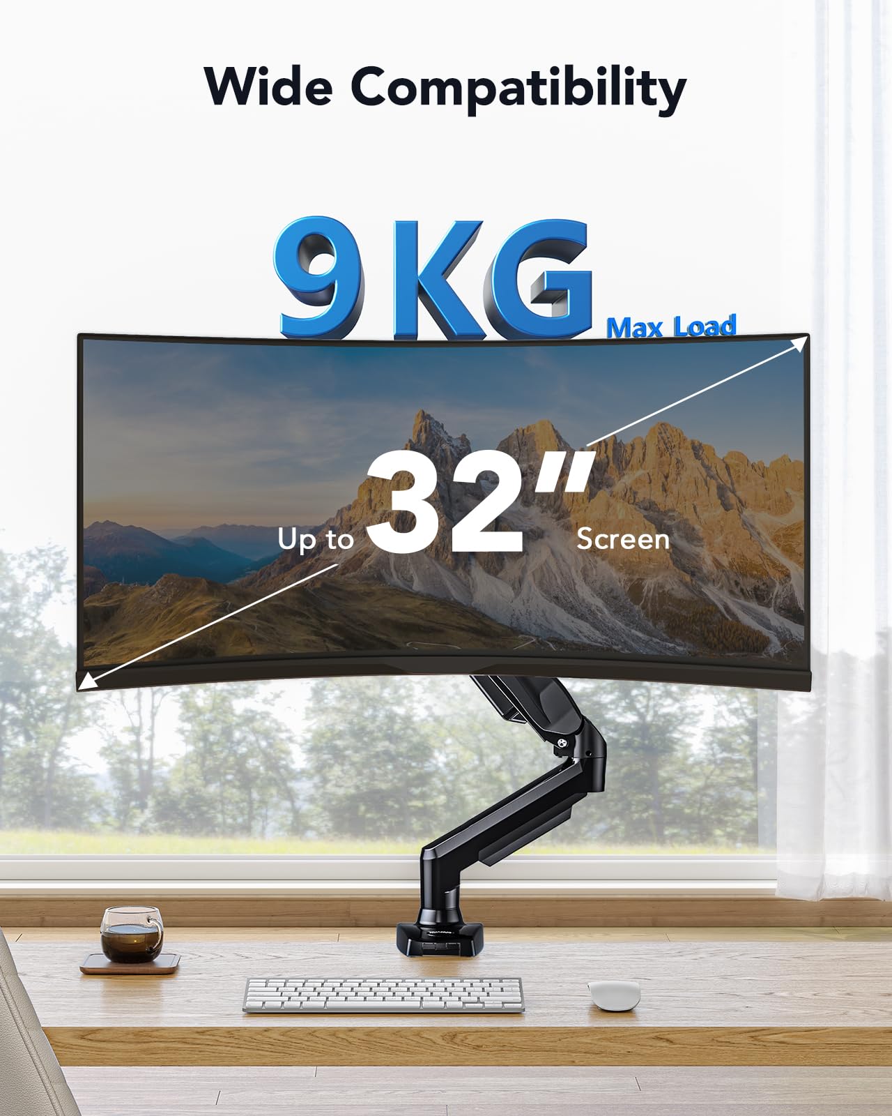 HUANUO Monitor Halterung für 13 bis 32 Zoll Bildschirme, Einzelner Monitorarm Ständer Hält 2~9 kg, Höhenverstellbare mit Neigungen, Schwenken, Dreht, VESA 75 & 100 mm