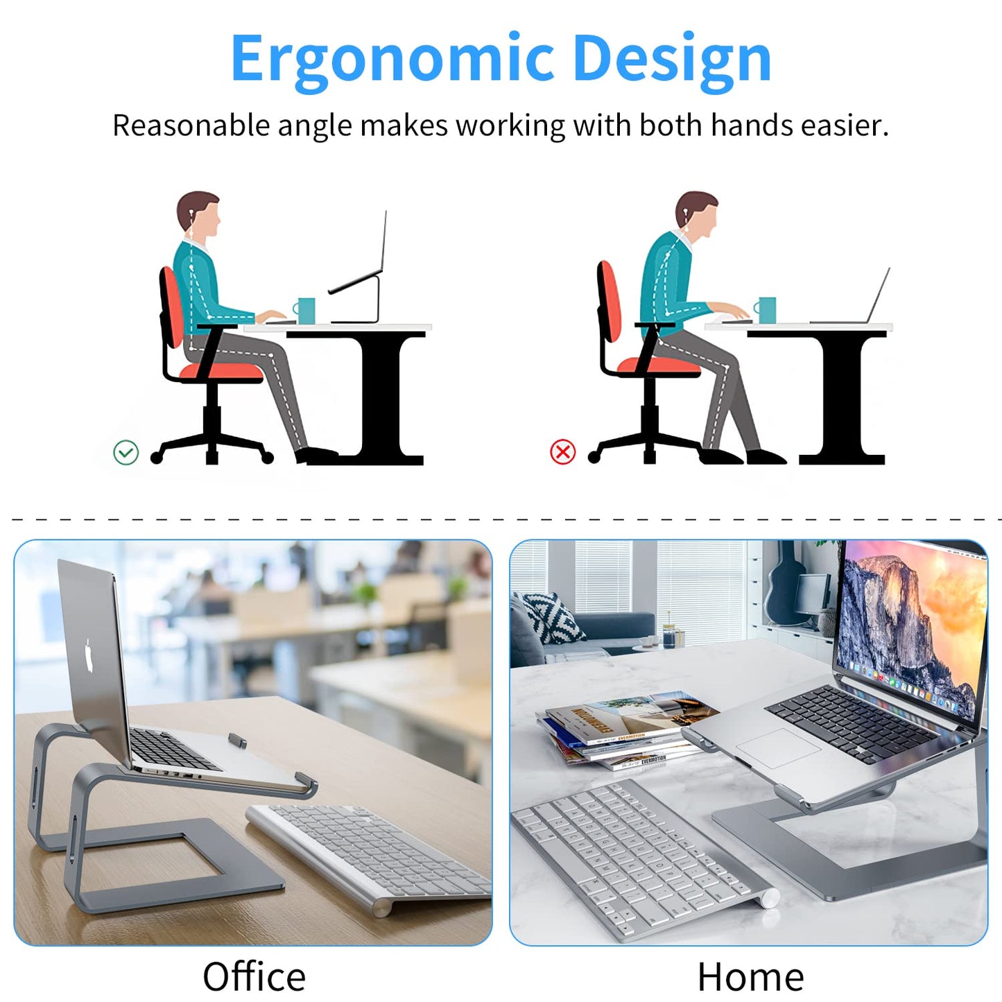 Bewahly Laptop Ständer, Ergonomisch Notebook Ständer, Aluminium Halter, Halterung, Stand für MacBook Pro/Air, Samsung, Huawei MateBook, Surface, Dell, HP, Lenovo und mehr 10"~17" Laptops (Grau)