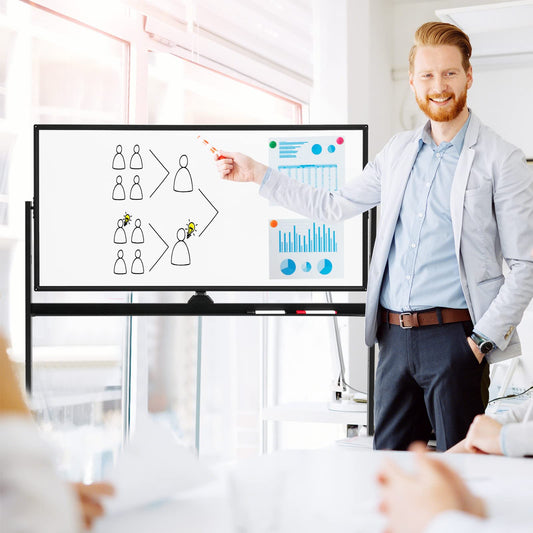 GOPLUS Whiteboard magnetisch mit Ständer, doppelseitiges Whiteboard mit Zubehör Set, Trocken abwischbar, mobiles Whiteboard höhenverstellbar, für Schule, Büro, Zuhause (Schwarz, 120 x 60cm)