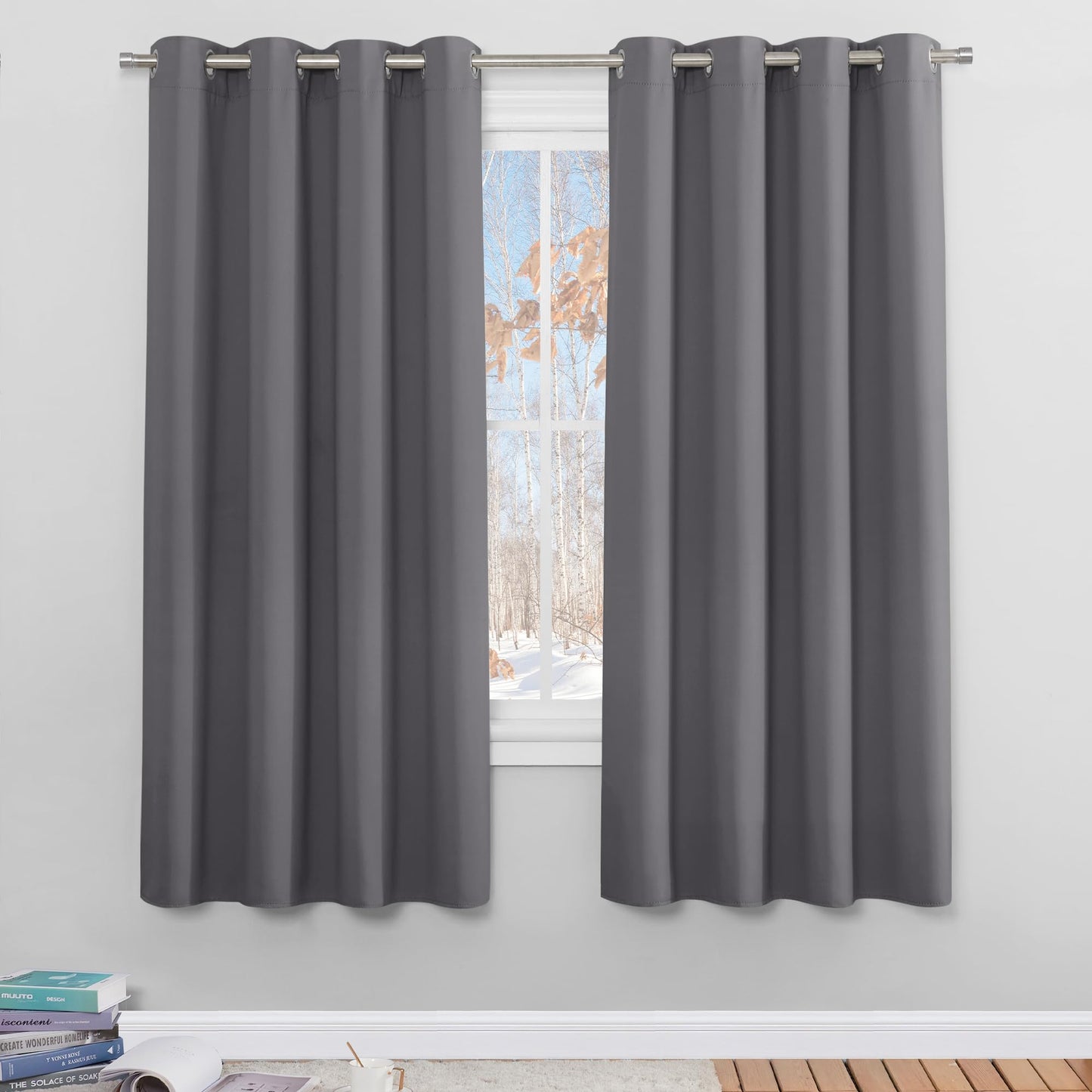 PONY DANCE Thermovorhang Kälteschutz 2er Set H 175 x B 140 cm Schlafzimmer Gardinen Blickdicht Grau Verdunklungsvorhänge mit Ösen Thermal Curtains Blackout Vorhang Wärmeisolierend