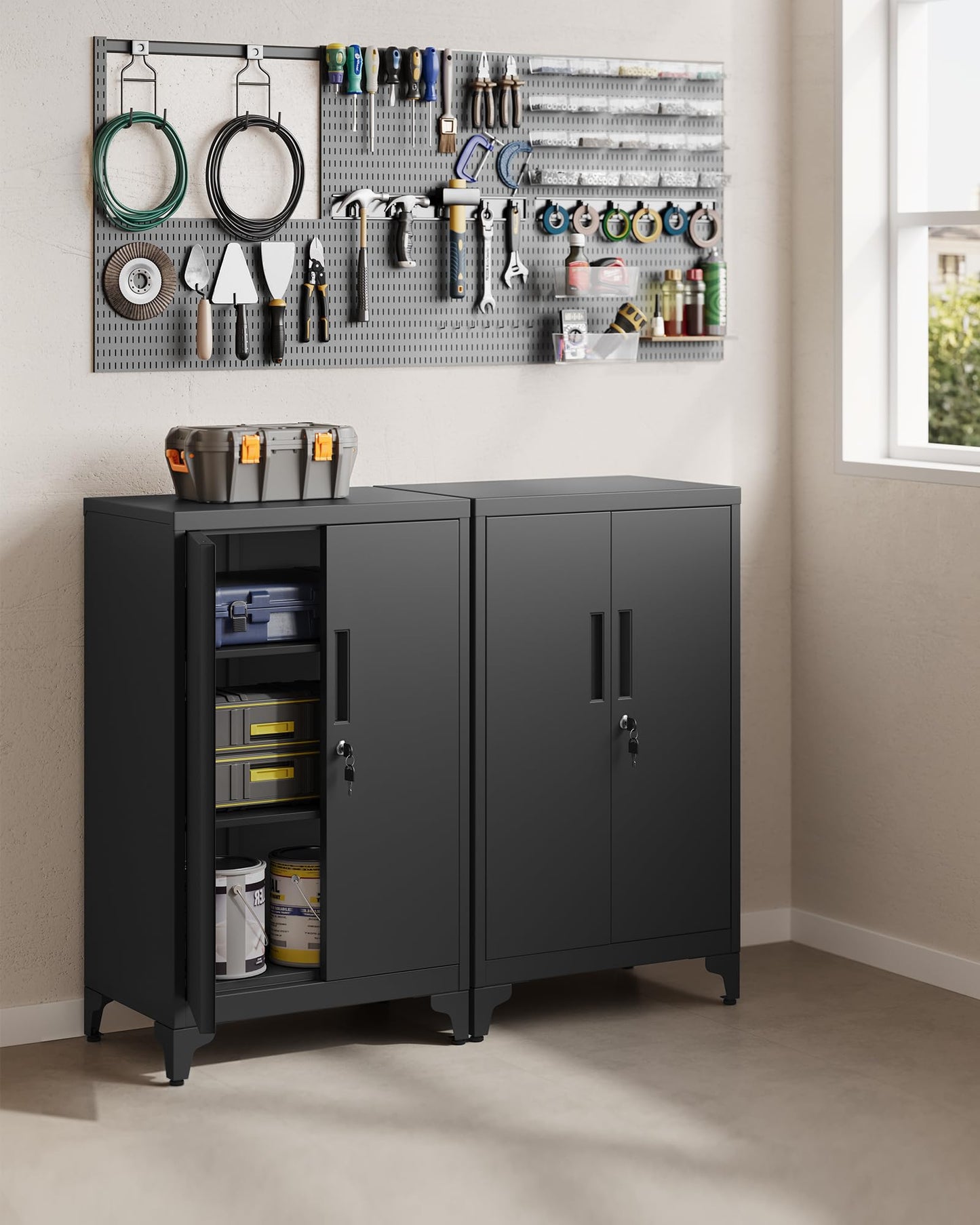 SONGMICS Aktenschrank Stahl, 40 x 60 x 90 cm Aufbewahrungsschrank mit Verstellbaren Regalen und Metallschloss, Für Büro und Zuhause