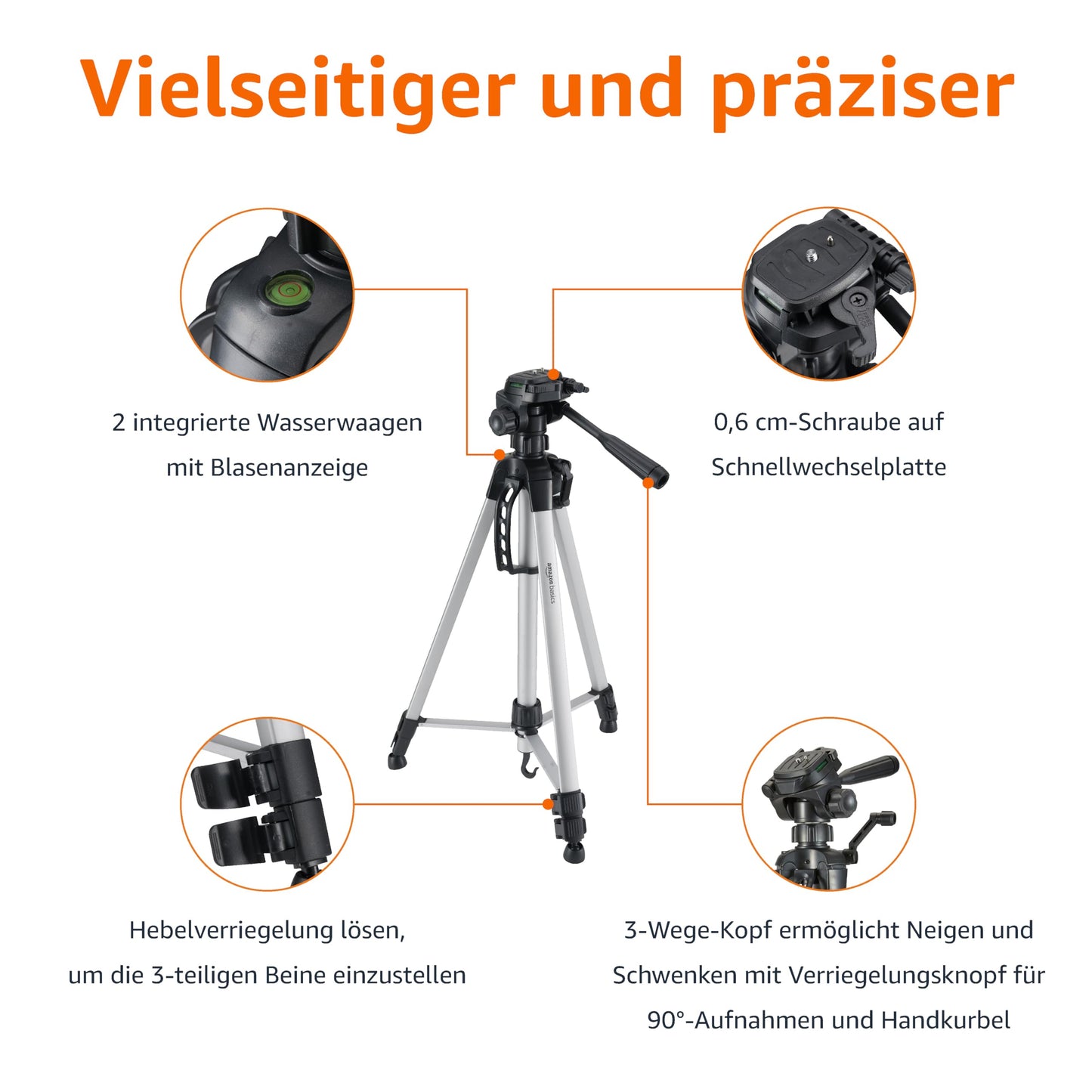 Amazon Basics Leichtes Kamera-, DSLR- und Fernglasstativ mit Tasche, 1.52 m, Schwarz