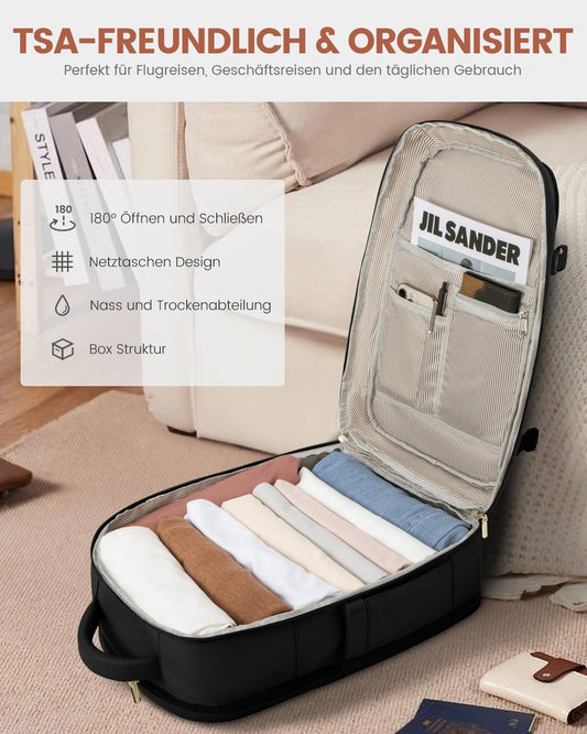 LOVEVOOK Handgepäck Rucksack Herren Damen, 40L Reiserucksack Flugzeug Travel Backpack für 17 Zoll Laptop, Groß Carry On Luggage Cabin Bag für Reise Geschäftsreise Business Wandern Weekend Schwarz