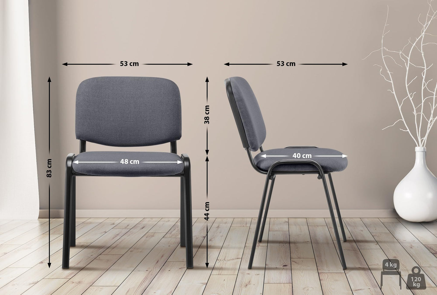 CLP Stapelstuhl Ken I Konferenzstuhl Mit Stoff-Bezug I Schwarzes Metallgestell, Farbe:grau