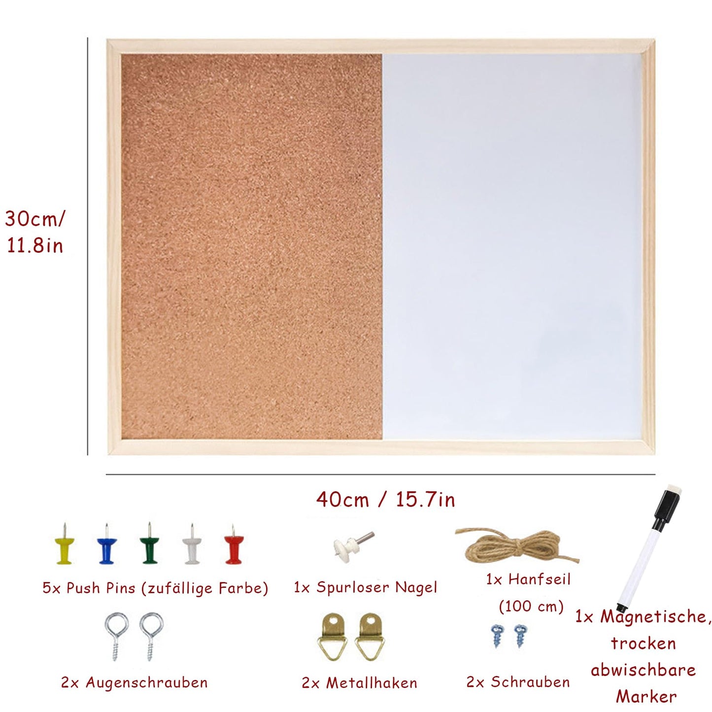 Pinnwand Korktafel, Magnetisches Whiteboard, Kleine, Trocken Abwischbare Pinnwand, 30x40cm Wandtafel, Vision Boards, Memoboard, Pinnwand für Wände, Zuhause, Büro, Wohnheim, Ziel, Remote-Job, 1 Stück