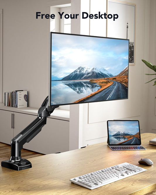 HUANUO Monitor Halterung für 13 bis 32 Zoll Bildschirme, Einzelner Monitorarm Ständer Hält 2~9 kg, Höhenverstellbare mit Neigungen, Schwenken, Dreht, VESA 75 & 100 mm