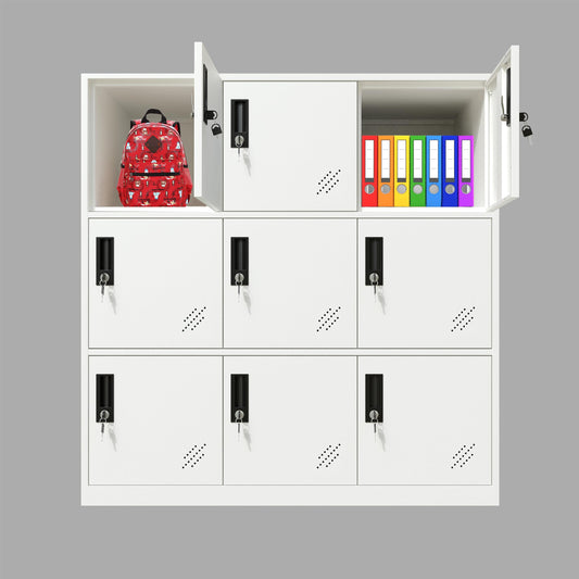 MECOLOR Metallspind 9D – Weiß, Abschließbarer Stahlschrank mit 9 Türen für Büro, Fitnessstudio und Zuhause