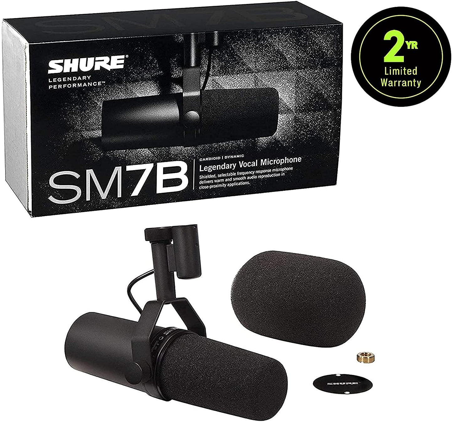 Shure SM7B Dynamisches Gesangsmikrofon für Rundfunk, Podcast und Aufnahmen, XLR-Studiomikrofon für Musik und Sprache, breiter Frequenzbereich, Warmer und weicher Klang - Schwarz