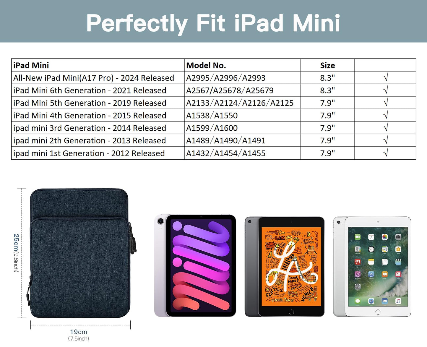 TiMOVO 8-9 Zoll Tablet Tasche für das Neue iPad mini 7 (A17 Pro, 2024), iPad mini 6 (8,3-Zoll, 2021), iPad mini 5/4/3/2/1, Schutztasche mit Mehreren Fächern, Indigo