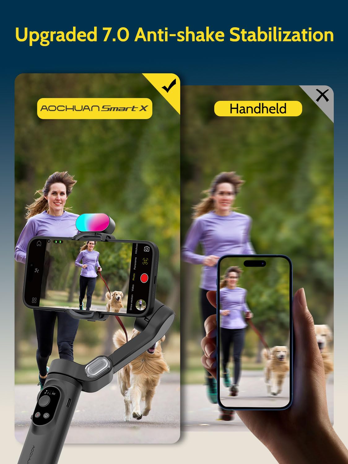 AOCHUAN Handlicher 3-Achsen-Gimbal-Stabilisator für Smartphone,Gimbal-Stabilisator für iPhone und Android mit 1/4 Zoll Gewinde,RGB-Magnetlicht,AI-Tracking-Handy-Gimbal für Vlogging-Smart X Kit Schwarz