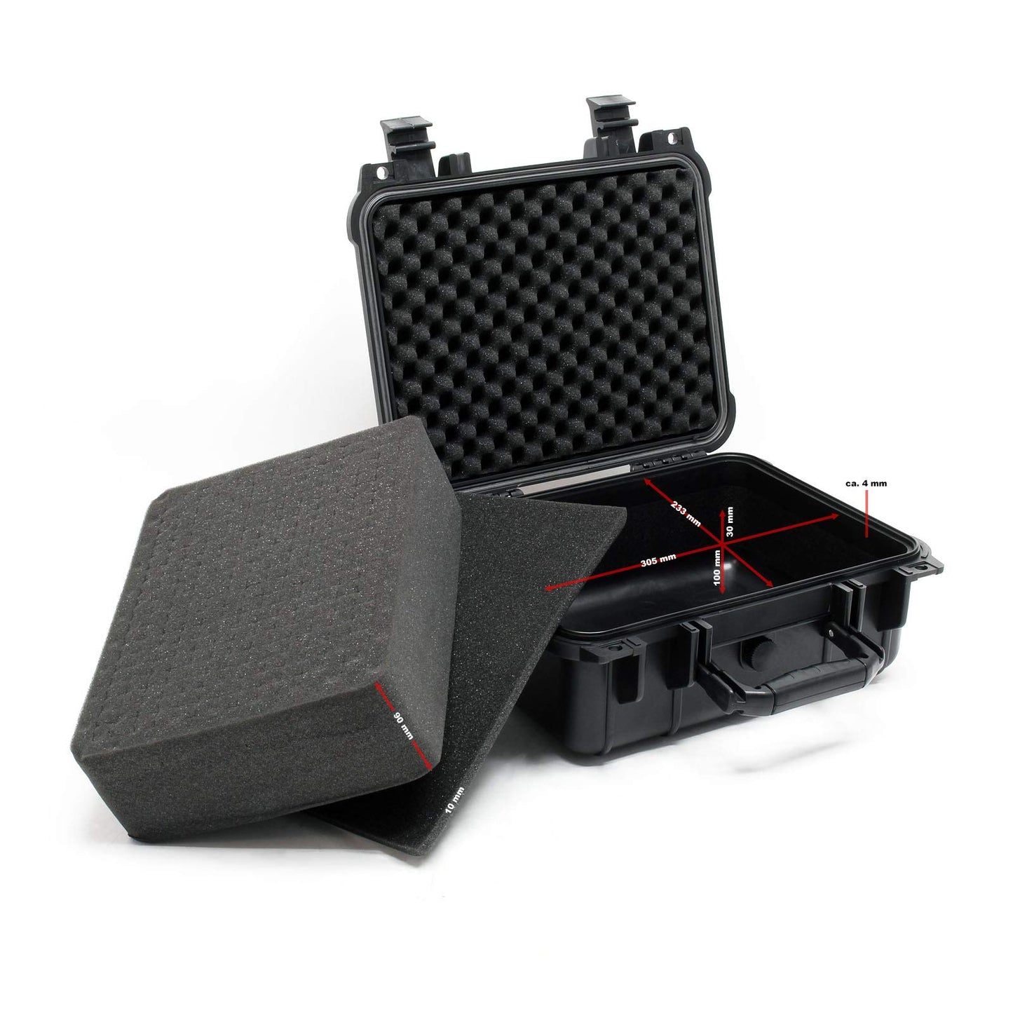Wiltec Universalkoffer 35x29,5x15 cm schwarz, Schutzkoffer wasserdicht mit Druckausgleichsventil & anpassbaren Schaumstoffmatten