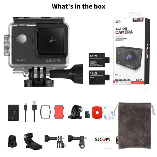 SJCAM SJ4000 Action Cam 4K30fps WiFi Kamera,40MP Ultra HD 170°FOV mit EIS Bildstabilisierung,Unterwasserkamera 30m/98ft Wasserdicht Kamera mit 2 Akkus, 32G SD Karte und Helmhalterung Zubehör Kits