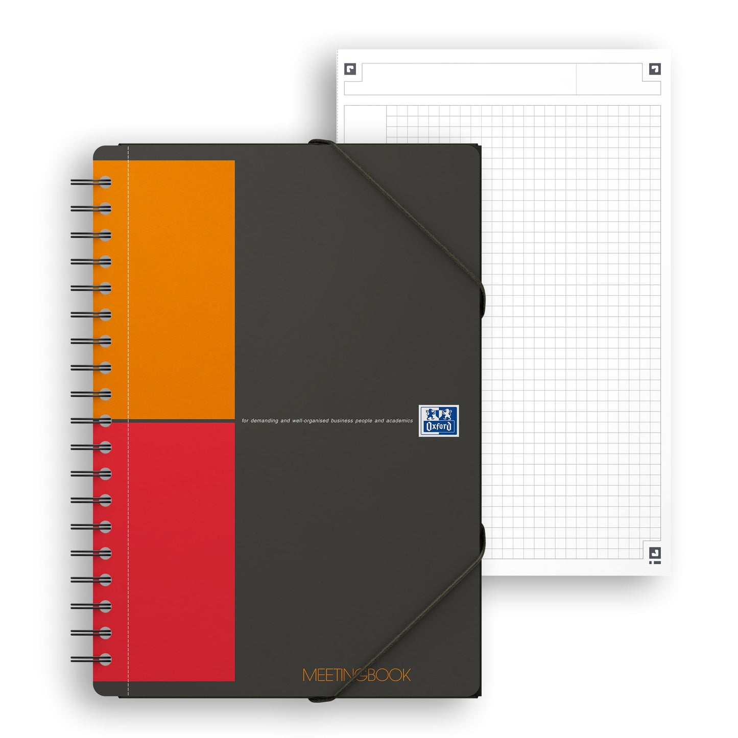 Oxford Meetingbook International B5, kariert, 160 Seiten, mit Gummizugmappe und 3 Einschlagklappen